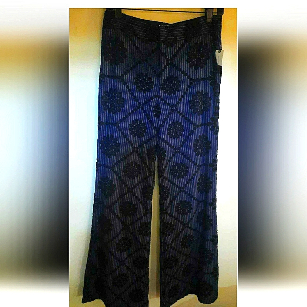 Anthropologie Navy Eyelet pinstripe wide leg pants